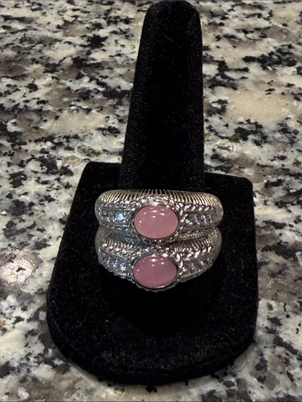 Judith Ripka 925 silver Double-Stack Ring with Pink Cabochons